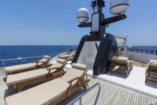 Wood paneled dining room set with tables aboard the Golden Dolphin IV