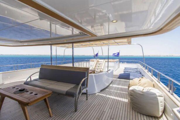 View across the deck of the Golden Dolphin IV liveaboard