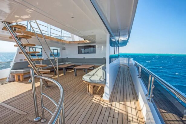 spiral staircase leading to the sun deck aboard the SS Glorious Miss Nouran