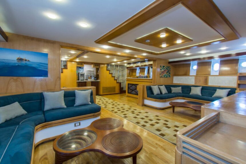 cabin with an open bathroom door aboard the Golden Dolphin III