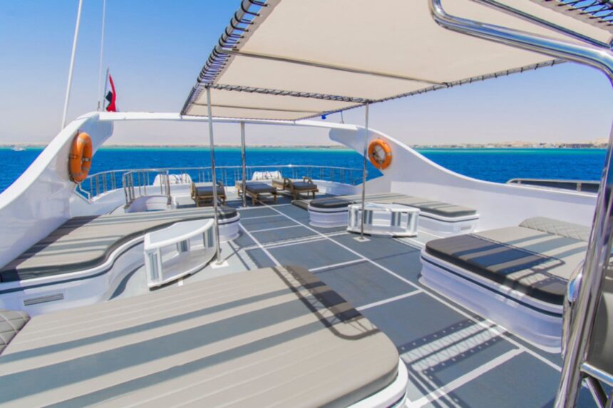 bow deck of the Golden Dolphin III with the Egyptian flag flying