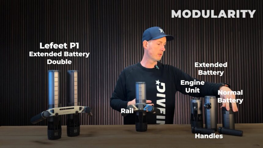 The LEFEET P1 scooter, the extended battery, and the accessories for different handling options