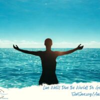 Silhouette of a person with arms outstretched against the sea, promoting the SeaSave.org dive vacation auction