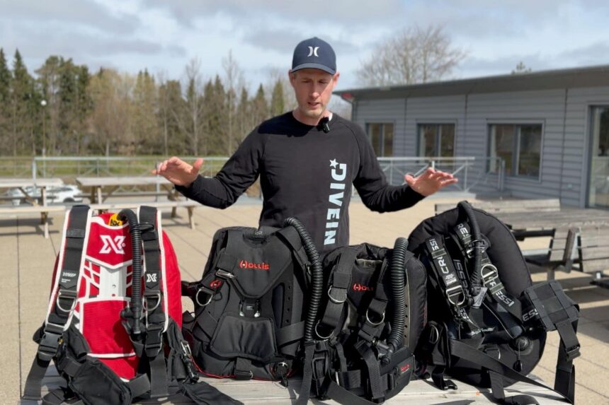 DIVEIN's Torben Lonne presenting a lineup of BCDs including Hollis and XDeep models