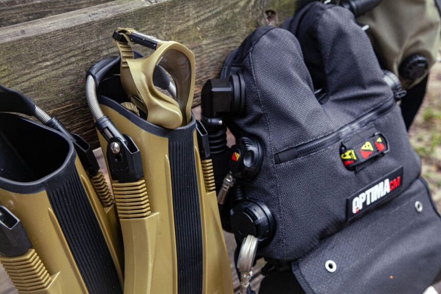 The Dive Rite O2ptima CM is an electronic chest-mount rebreather.