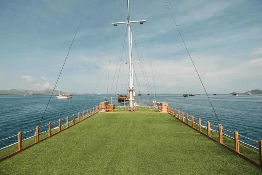 open bow deck with artificial turf and rigging on the Indo Master liveaboard