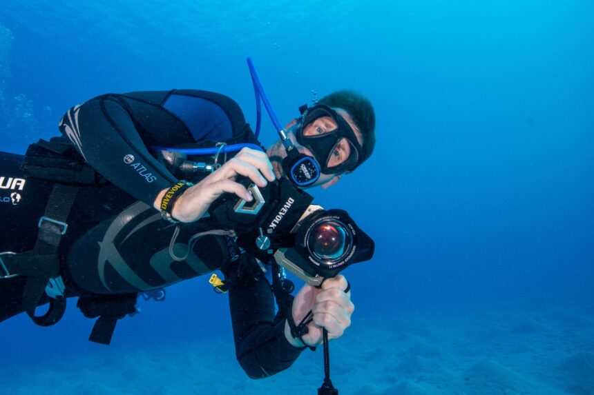 An external wide-angle wet lens will help increase the field of view for the iPhone in a Divevolk housing.