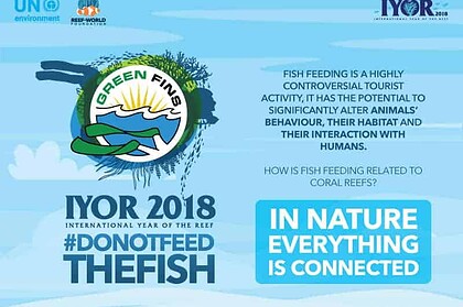 Green Fins #DoNotFeedTheFish campaign graphic warns that feeding fish disrupts reef behavior