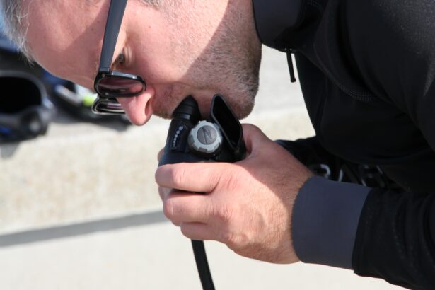Our tester breathing off the Zeagle F8 second stage during a pre dive check on shore