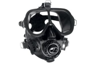 Scubapro full face dive mask front view showing the wide single lens and centre regulator port
