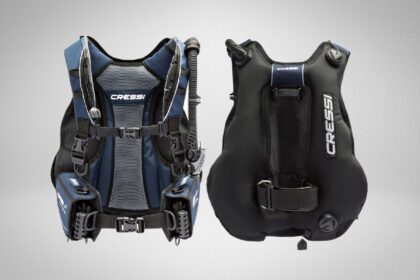 Cressi Lightwing BCD shown front and back, with mesh backed harness and rear inflation bladder