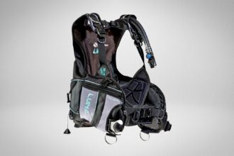 Sherwood Luna womens BCD in black and grey with teal accents and a zipped front pocket