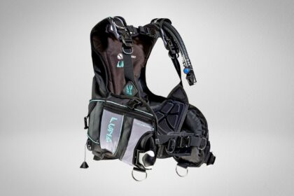 Sherwood Luna womens BCD in black and grey with teal accents and a zipped front pocket