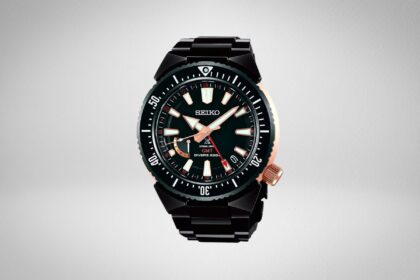 Seiko Prospex Spring Drive GMT diver in black with rose gold accents and a matching black bracelet