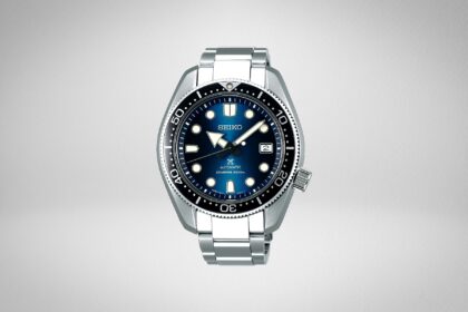 Seiko automatic diver with a blue gradient dial and stainless steel bracelet