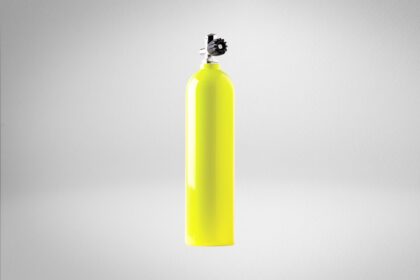 Catalina pony tank in yellow with a compact chrome valve and black handwheel