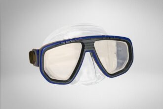 Promate Brigadier dive mask with blue frame, clear silicone skirt and twin angular lenses
