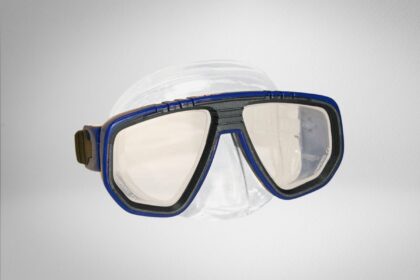 Promate Brigadier dive mask with blue frame, clear silicone skirt and twin angular lenses