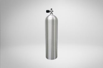 XS Sea Pearls 80 aluminum scuba cylinder in brushed silver with a chrome valve and black knob