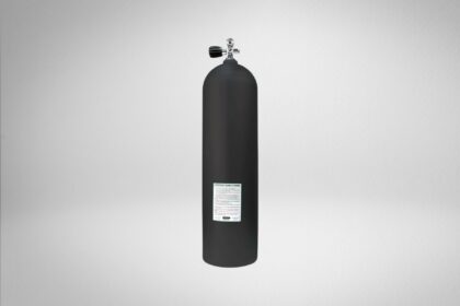 Catalina S63 aluminum scuba cylinder with valve, shown upright against a plain white background