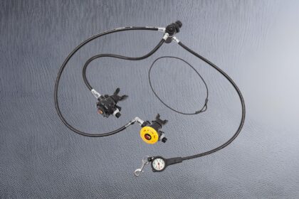 Dive Rite XT Advanced regulator set with primary second stage, yellow octopus and pressure gauge