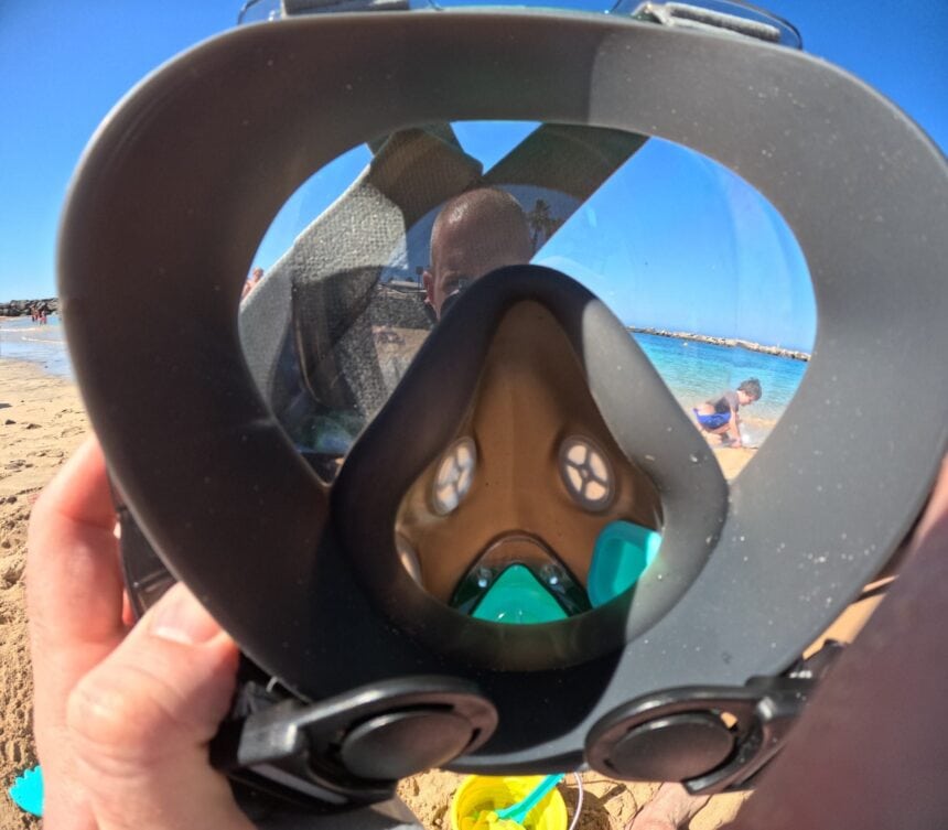 Seaview 180 V3 Inner Nose Pocket Inside view of the Seaview 180 V3 full face snorkel mask showing the inner nose pocket