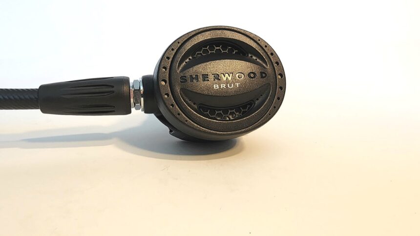 Sherwood Brut Pro second stage seen face on with the hose attached