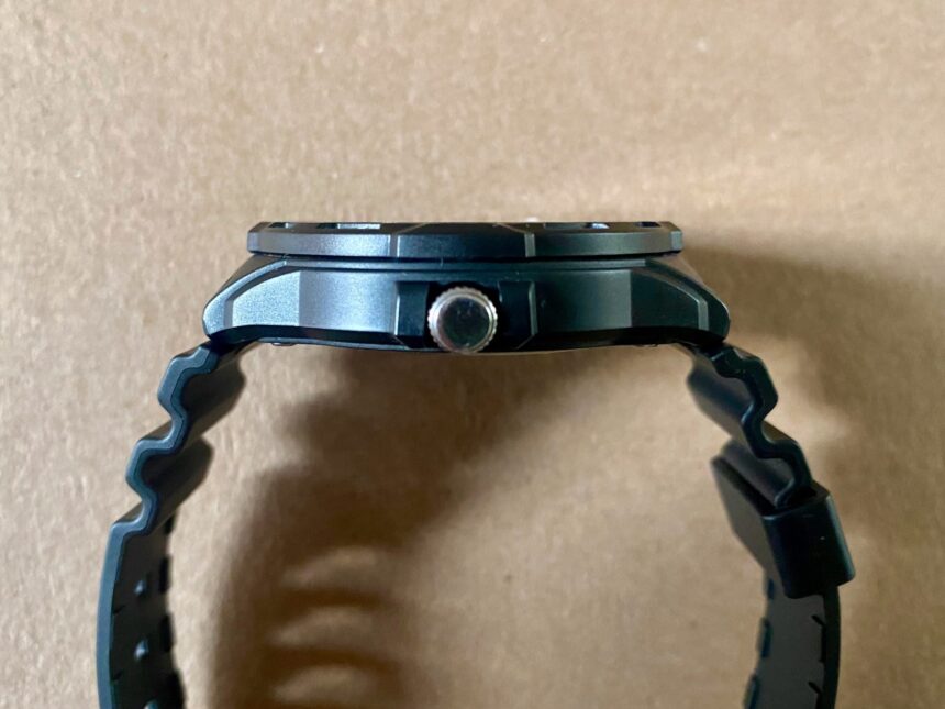 Side profile of the Casio MRW200H showing its slim case and screw-free crown