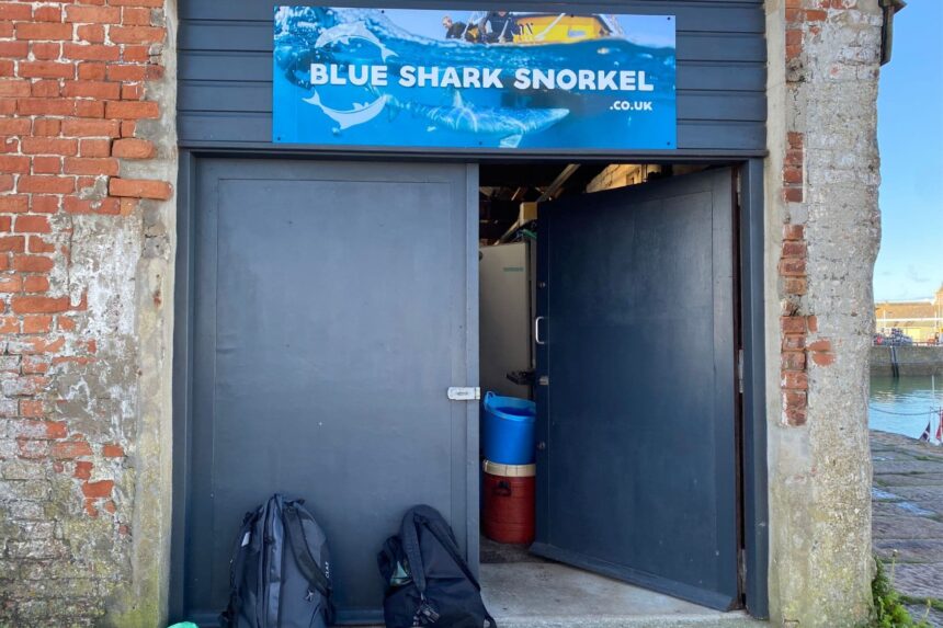 Blue Shark Snorkel Shop Entrance to the Blue Shark Snorkel shop with gear bags outside