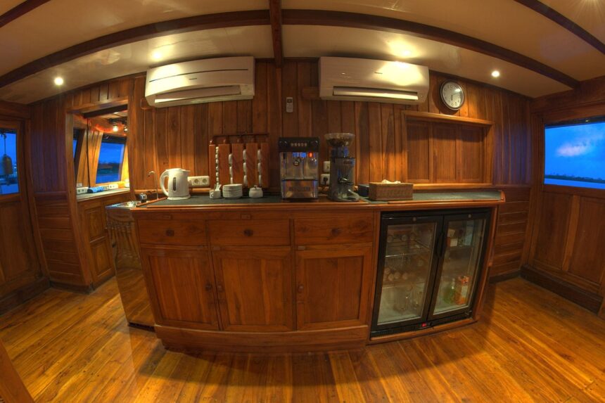 Bar and coffee station aboard the Damai I liveaboard