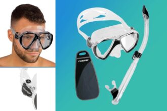 Cressi Premium snorkel set with Ranger two-window mask, Tao semi-dry snorkel and Cressi carry pouch