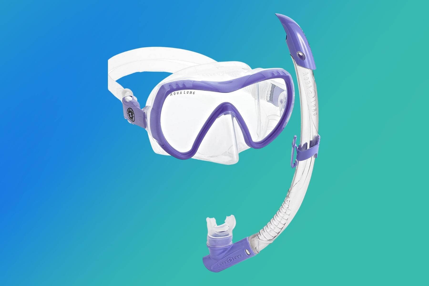 Aqua Lung Vision frameless single-lens mask and semi-dry snorkel in purple and clear silicone