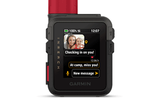 Garmin inReach Mini 3 Plus satellite communicator with a red antenna and message screen
