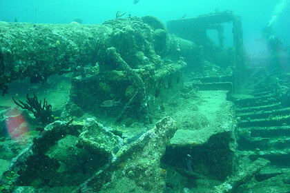 Marine growth covering the wreck of RMS Rhone in the British Virgin Islands