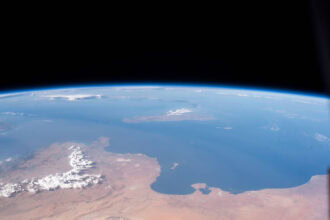 Sicily across the Mediterranean from the coasts of Tunisia and Libya, seen from the International Space Station