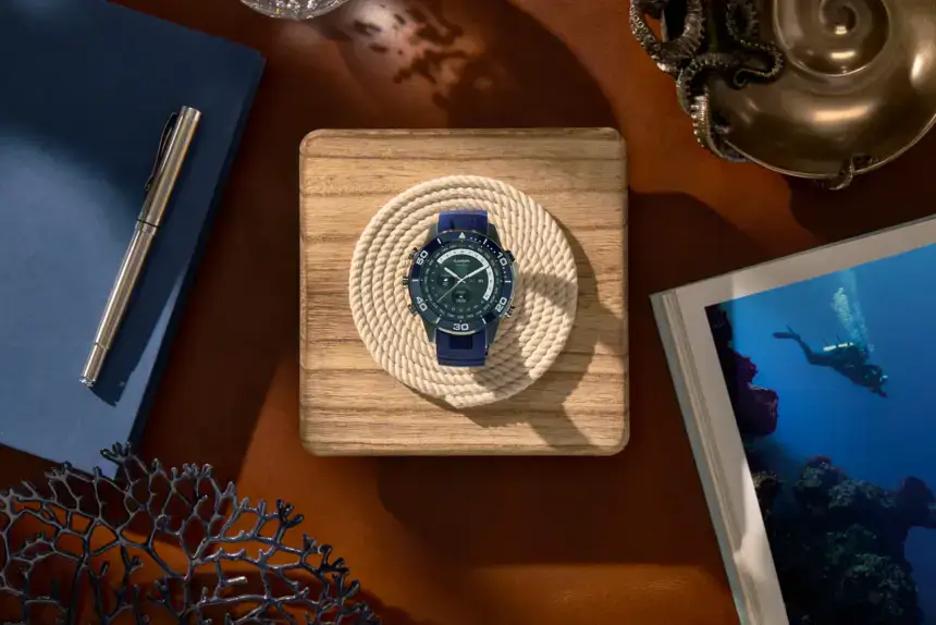 Garmin MARQ Diver Gen 3 watch with a blue strap and numbered dive bezel